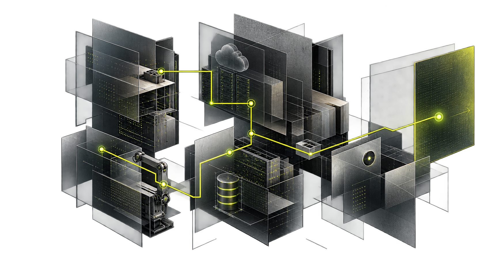 Layered transparent system architecture connected by a bright signal path